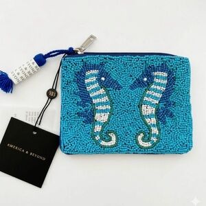 America & Beyond Beaded Seahorse Coin Pouch - Teal & Blue